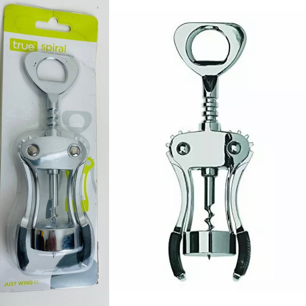 True Fabrications Spiral Winged Corkscrew Just Wing It Rubber Grip, Silver